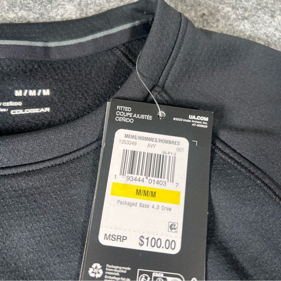 Under Armour 1353349 Men's Med UA ColdGear Base 4.0 Layer Crew Shirt Black $100 - Picture 3 of 9